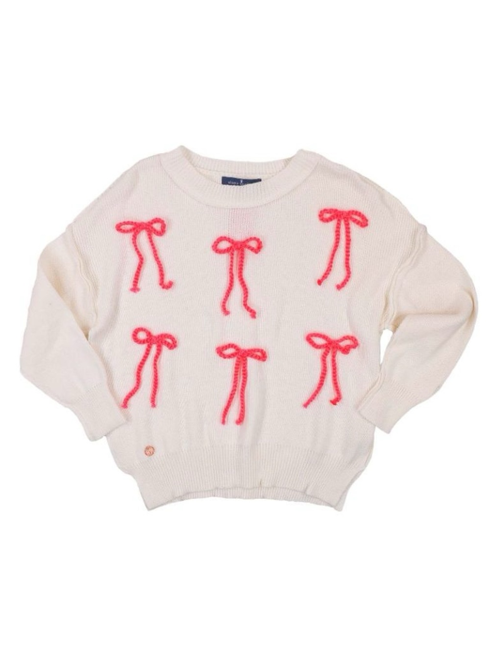 Simply Southern White Knit Sweater with Pink Yarn Bow Accents
